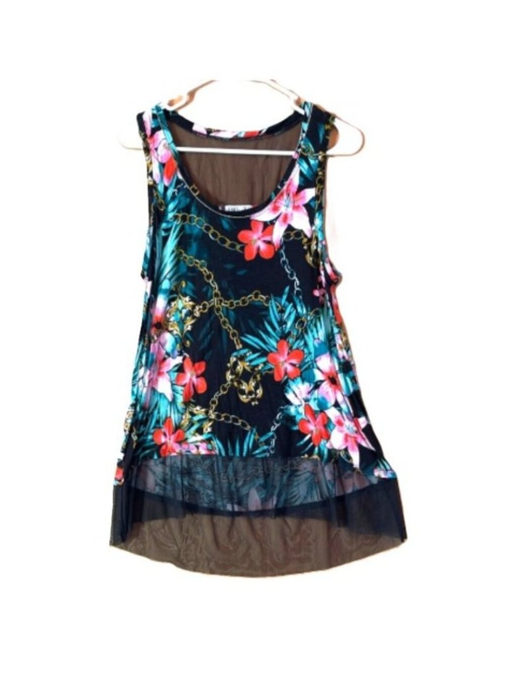 Women's Tank Top Jennifer Lopez Shirt Size Large Floral Sheer Hem